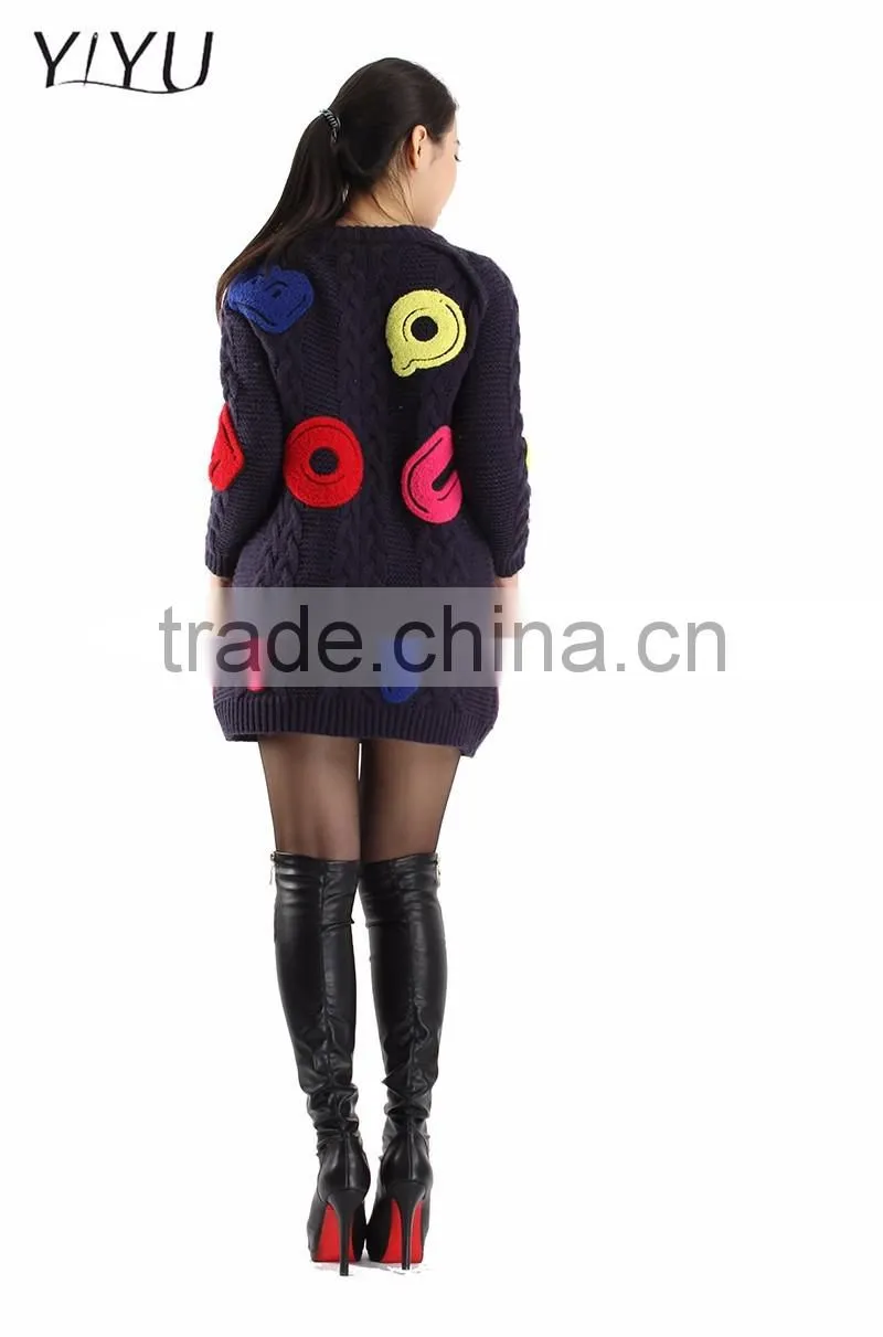 Womens Cute embroidery wool Knit cardigan Sweater Tops mujer