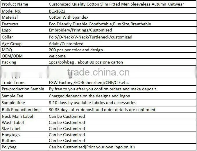 Customized Quality Cotton Slim Fitted Men Sleeveless Autumn Knitwear