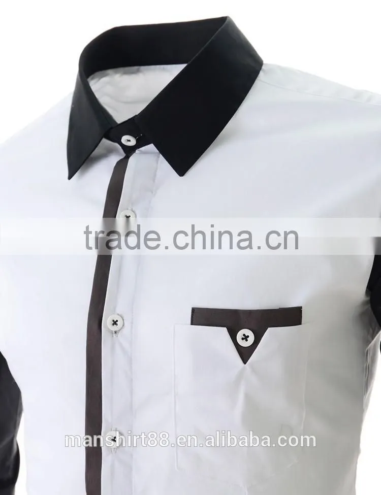 2017 latest designer contrast collar and sleeve slim fit dress men shirt