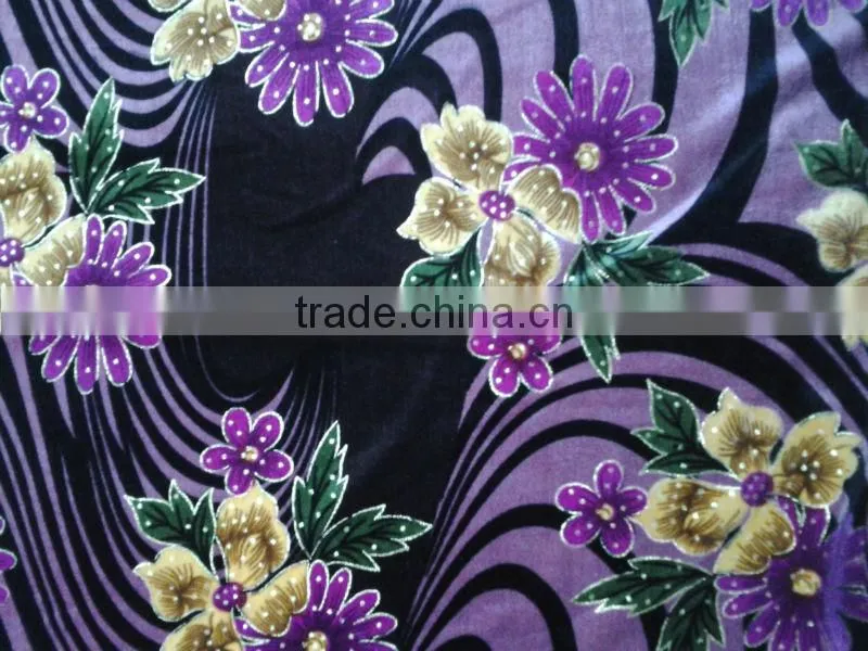 Printed &hot stamping four-way stretch korean velvet fabric