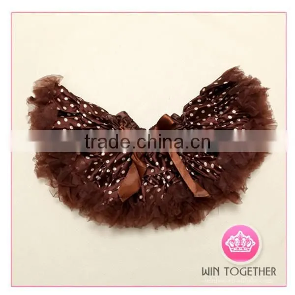 Brown polka dot pettiskirt with rosettes baby girls skirts