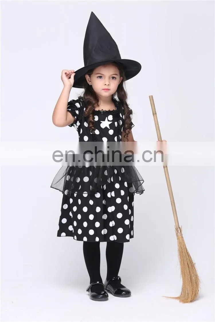 New arrival black with white dot halloween witch costume FGCC-0153