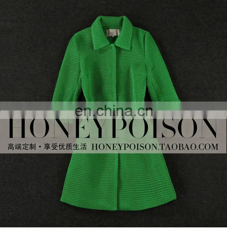 2014 european style polo collar three quarter sleeve ladies net dress