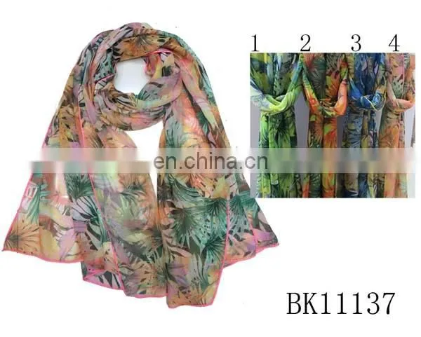2015 fashion spring summer wholesale women nice print chiffon shawl blue georgette scarves