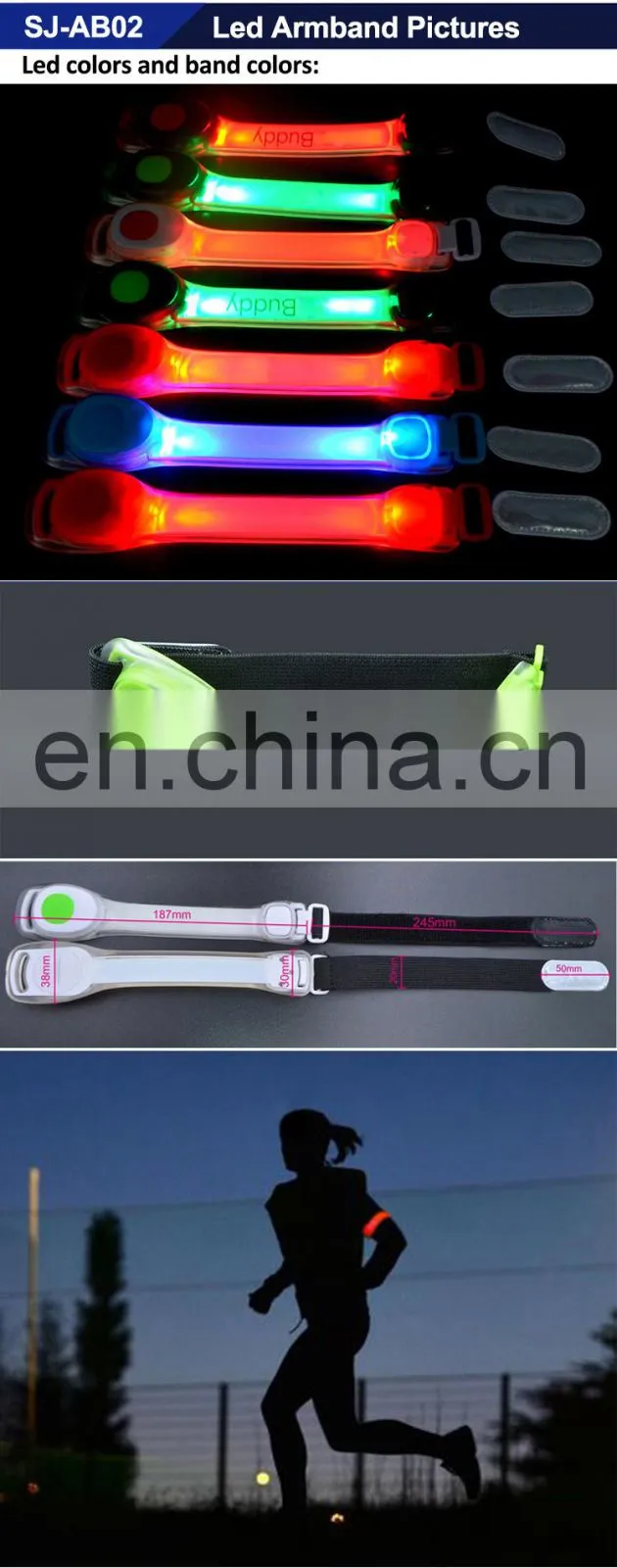 SUNJET 2018 Hot Item Safety Flashing Thick Excercise Led Armband Made in China