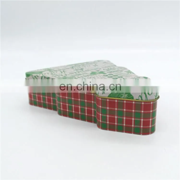 Vintage festival design christmas tree shaped gift storage tin box whole sale