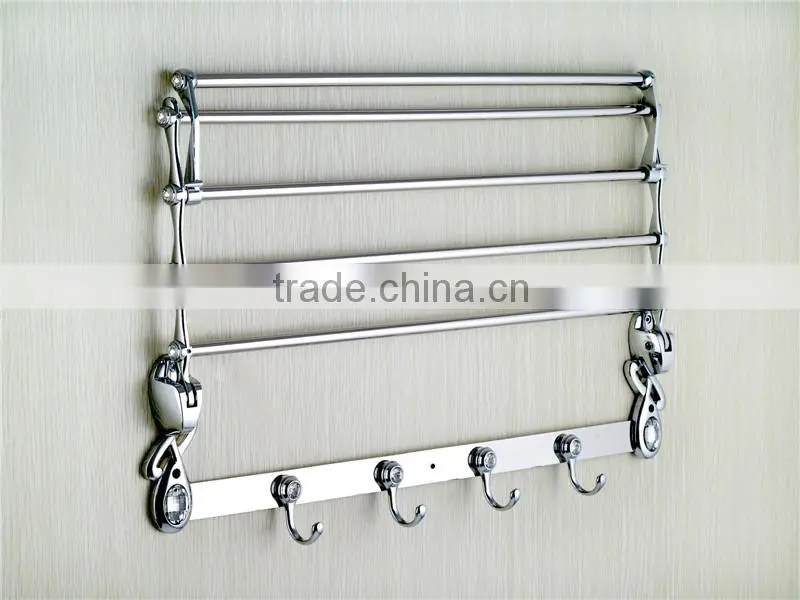 90 degree rotation bathroom wall towel shelf with hooks with blue&white diamond A166