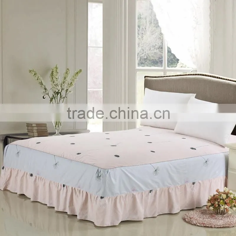 100% cotton bed skirt + lace work + luxury floral print+ reactive printing fitted bed skirt