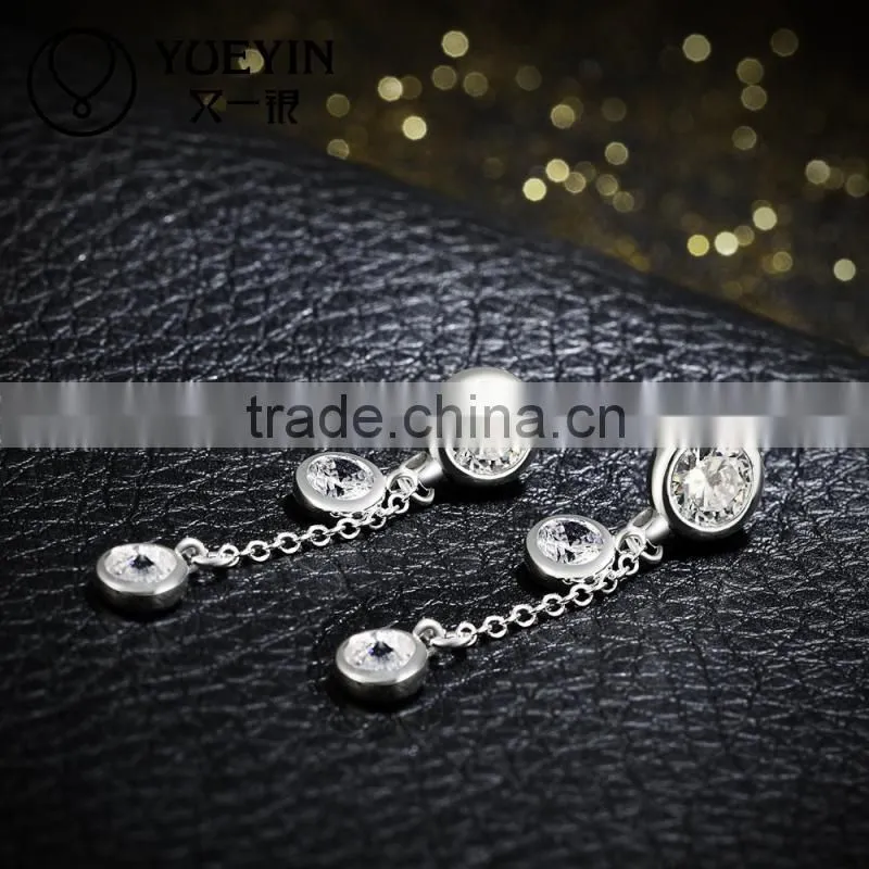 2015 Newest style with three diamond sliver plated earrings