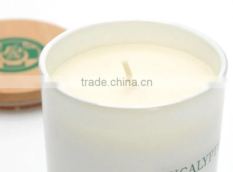 8oz painted white glass candle jars with wood lid for making scented candles