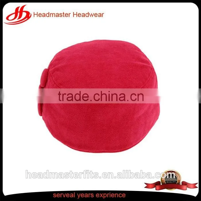 Custom lining 100% cotton red beret with decorative buttons on the side
