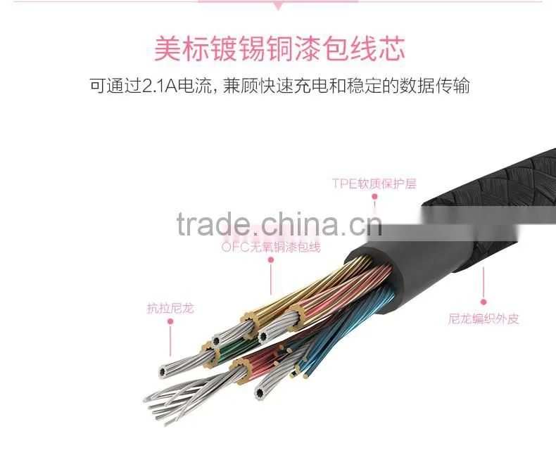 ROCK metal weave micro cable for Samsung s7 edge/s7 1m nylon 2.1A quick charging and data sync micro USB cable for Huawei/HTC