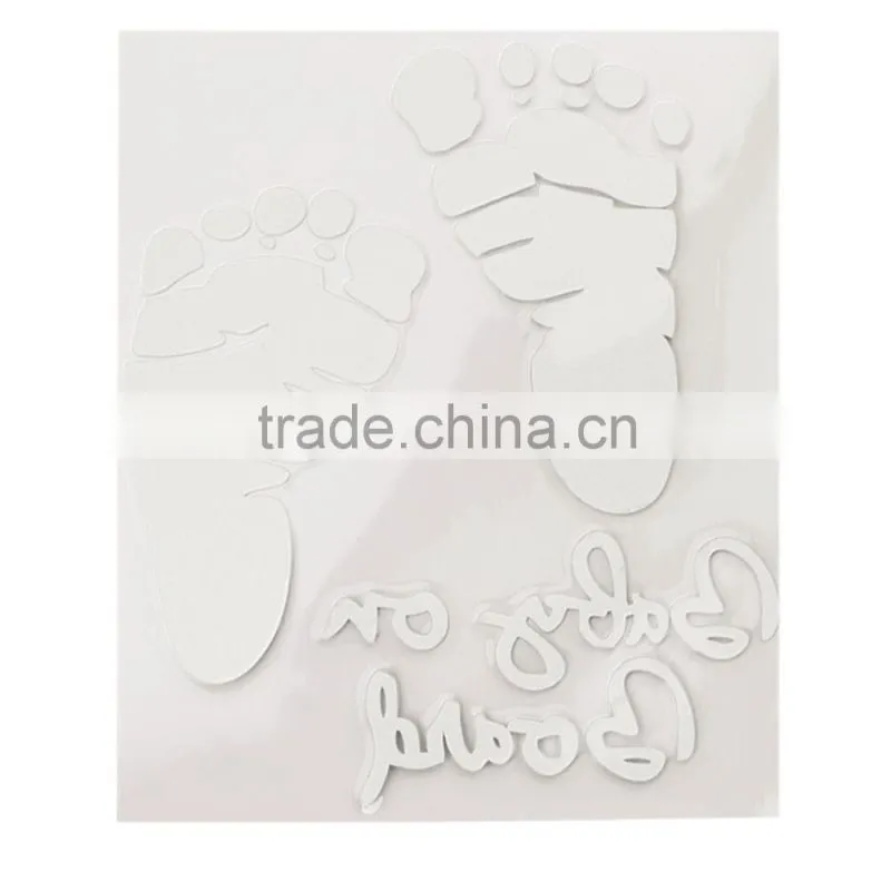 Refective Car Sticker Lovely Letter Baby on Board Baby Footprints Stickers Auto Safety Warning Window Sticker Black White