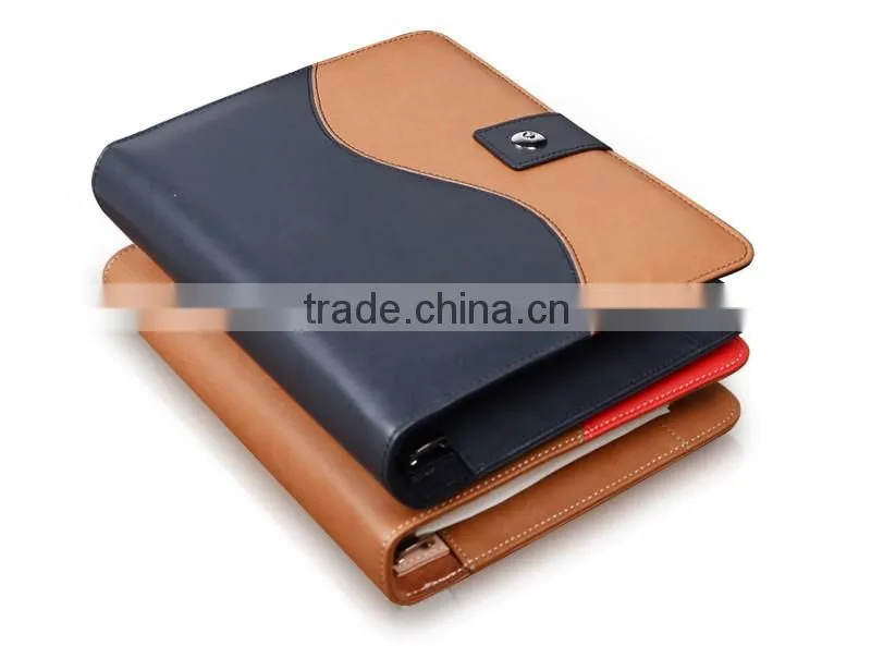 2016 Hot sell leather 6 ring binder notebook with power bank & usb disk