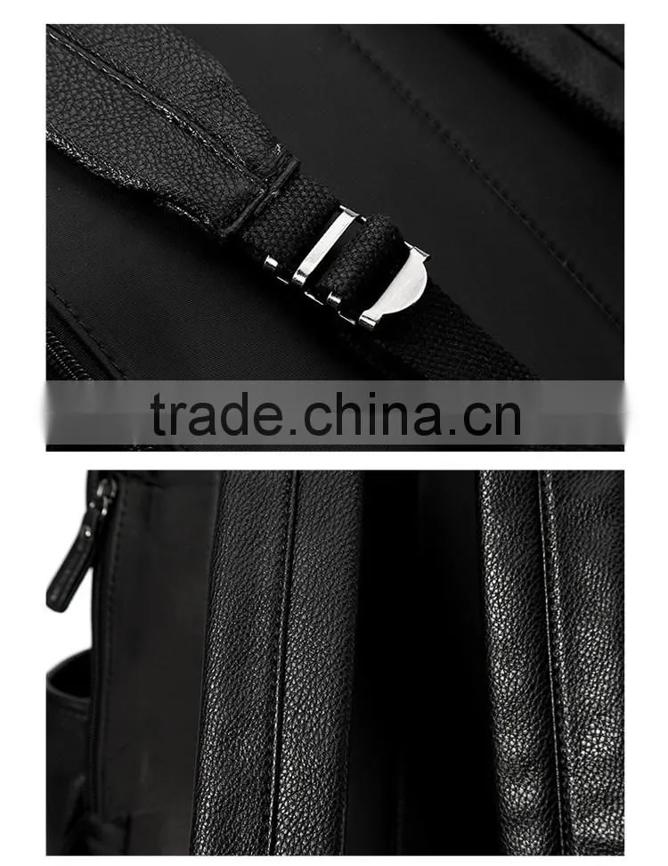 Pure black high quality blank pu leather backpack bags