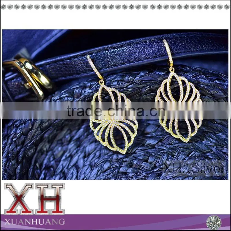 18 K gold plated 925 sterling silver leaf drop earring
