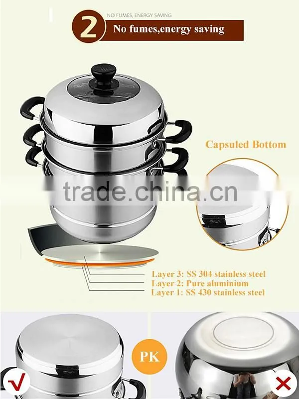 Multi-purpose Three layers large stainless steel food steamer