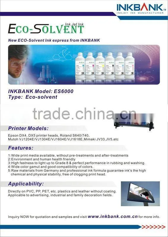 Environment friendly bulk ink Eco-solvent ink for mutoh/mimaki/roland,Fit Epson DX4/DX5 Printer Head