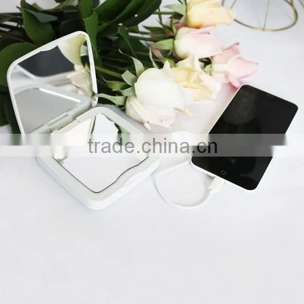 Mobile phone power bank cosmetic mirror 5x magnifying with led light