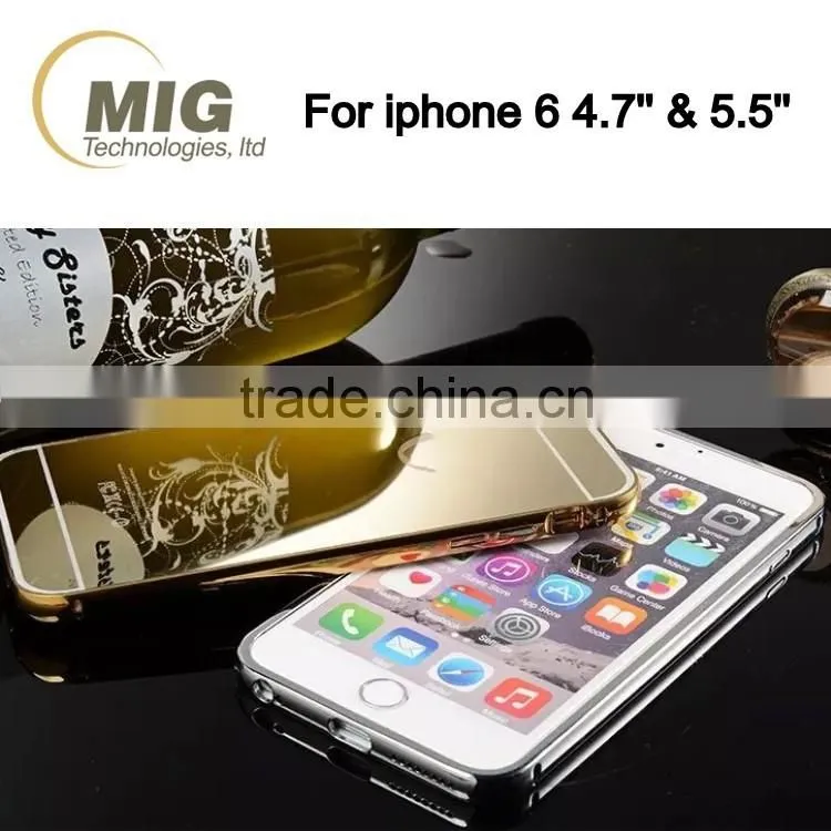 Electroplating Mirror back mobile phone case aluminum metal bumper with PC back cover for iphone 6/6s plus