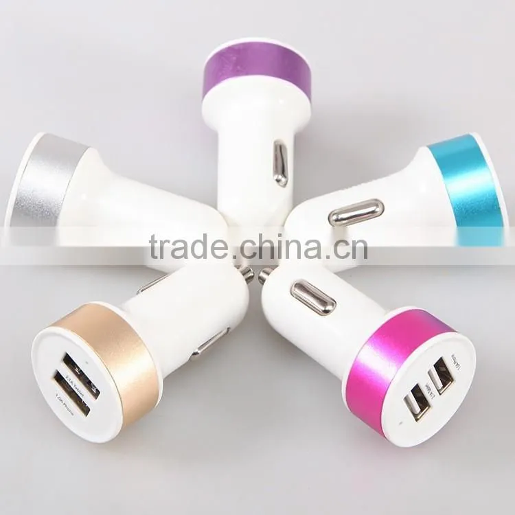 Hot selling colorful dual usb output 2.1A fast charging custom logo printing circular shape auto usb car charger