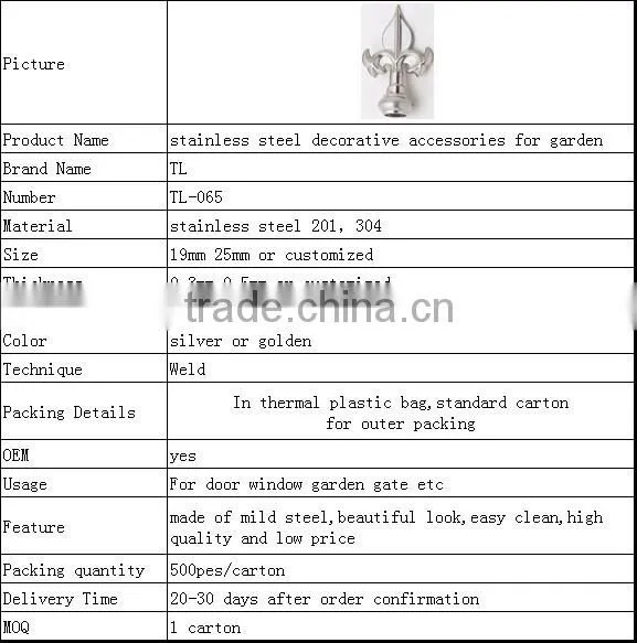 high quality stainless steel decorative accessories for garden gate