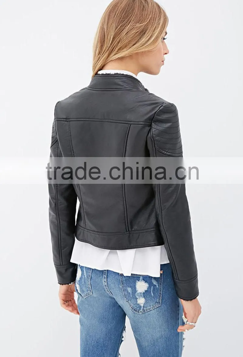 Wholesale pu fashion women leather winter motorbike jacket