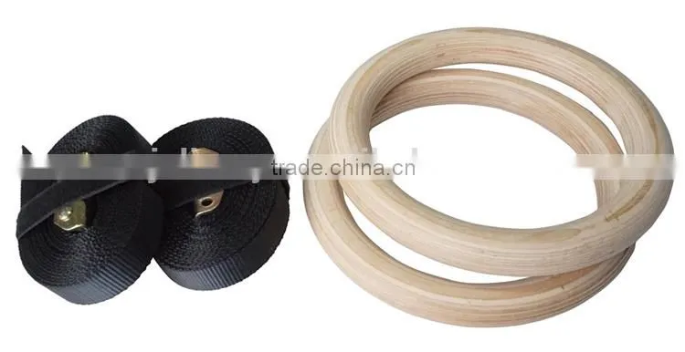 High Density Wooden Gymnastic Rings Gym Workout Exercise with Buckles Straps for Upper Body Strength Fitness