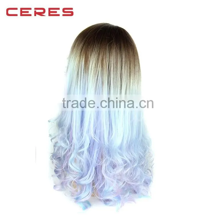 Cheap raw two tone color synthetic and human hair mix lace front wig