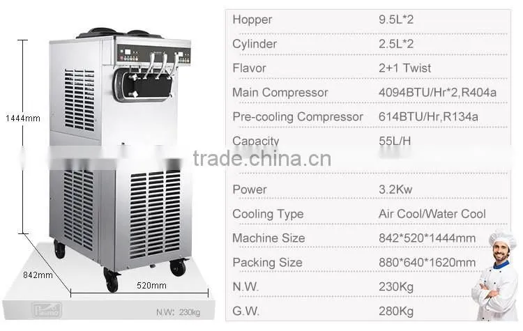 Pasmo2+1 twist flavors low cost high performance home use/commercial ice cream maker