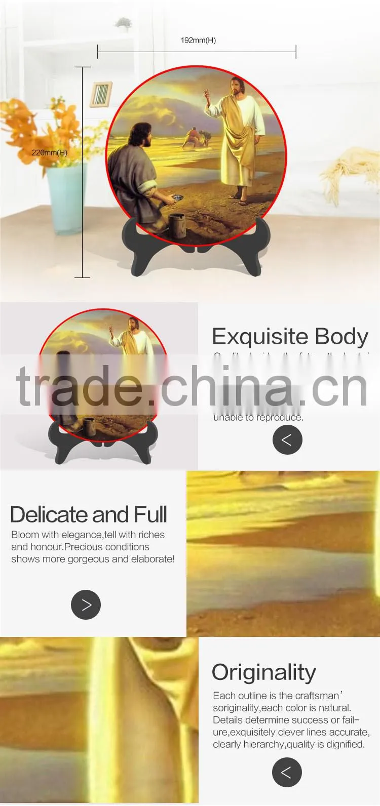 Eco-friendly organic material activated carbon round plate painted Europe Jesus religious souvenirs