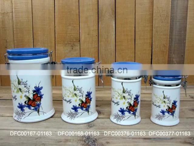 Ceramic 4 PCs of Basic Bathroom Set with Butterfly and Flower Decal