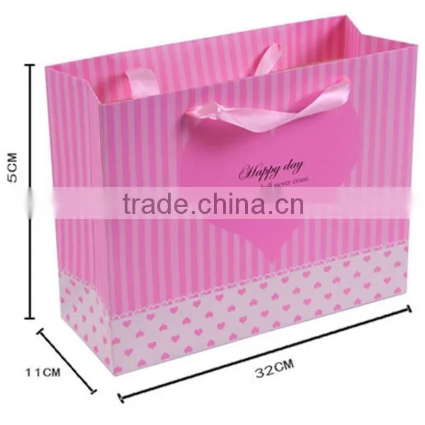 Vertical Stripe With Heart Paper Gift Bag