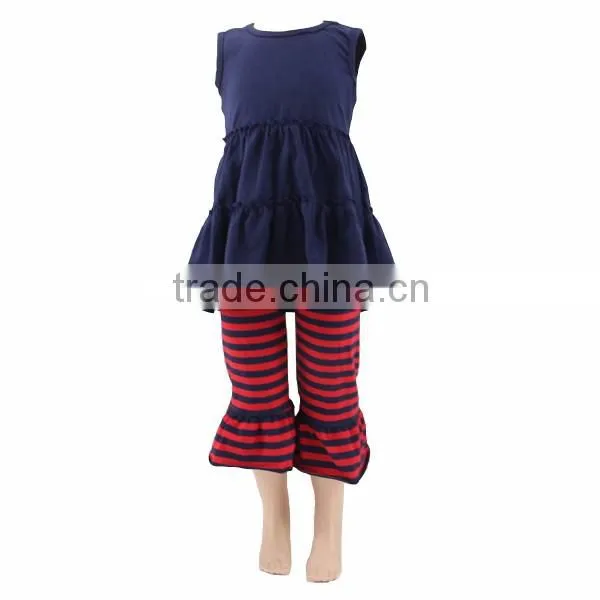 2016 kaiyo wholesale pearl dress boutique sleeveless dree with stripe ruffle pants girls clothing children OEM service