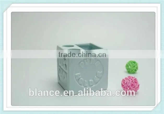 embossed ceramic pen container square toothbrush holder