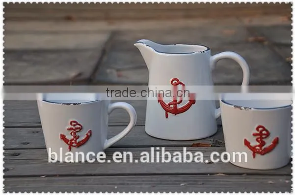 ceramic relief anchor shape milk jar