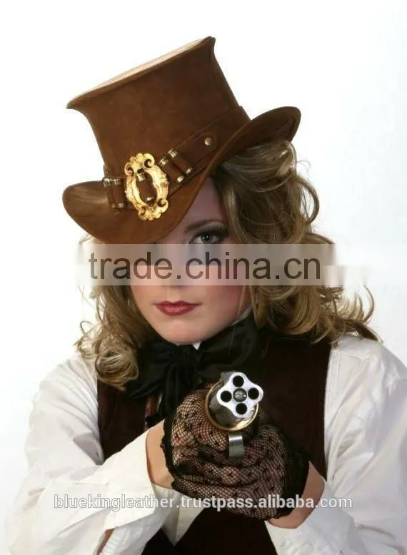 BULL-HIDE LEATHER STEAM PUNK TOP HATS FOR WOMEN