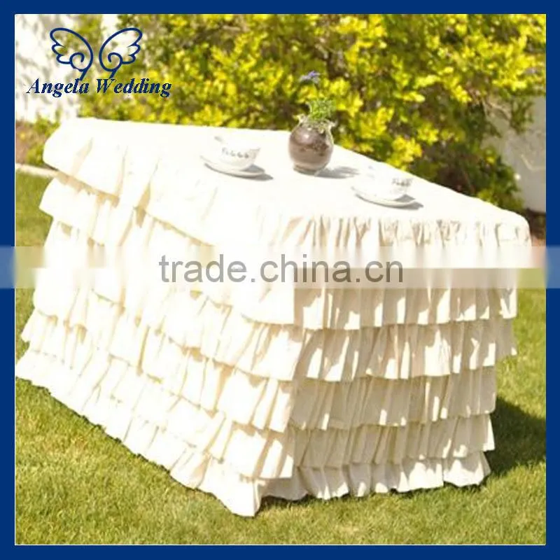 SK001F Wedding hot sale polyester ruffled pleated Pink and white steps in table skirting