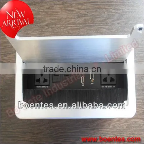 Aluminum Floor Hidden Flip Up Cable Outlet Box/Desktop Pop Up Power Socket with Brushed Cover
