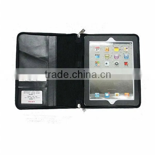 For new ipad zipper Geniune real leather case with credit card slot