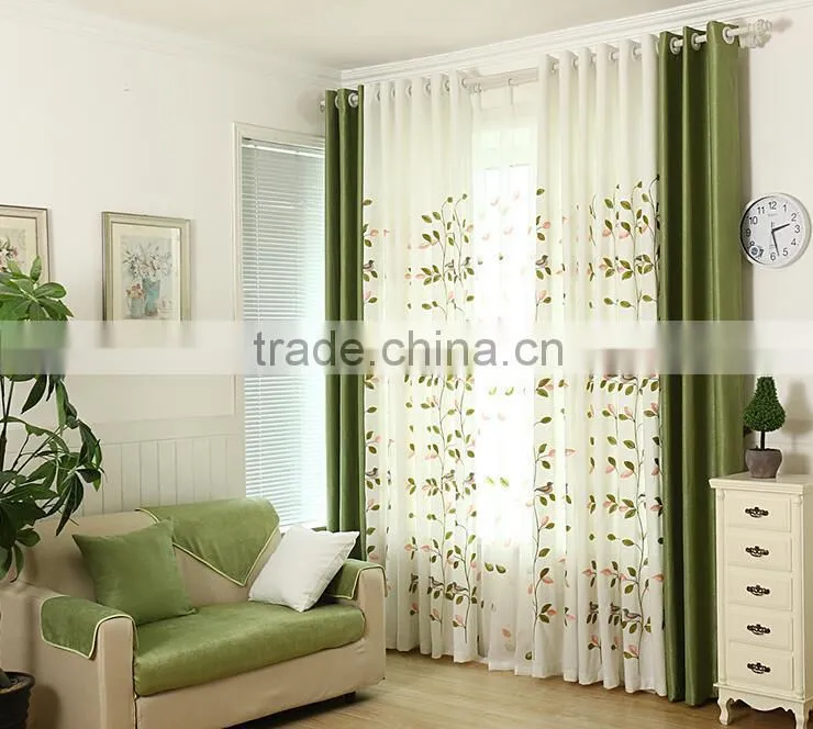 natural material leaf pattern embroidered grommet curtain