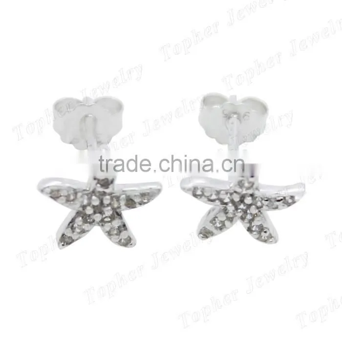 wholesale pentagram shaped Zircon stone earrings genuine CZ stone earrings