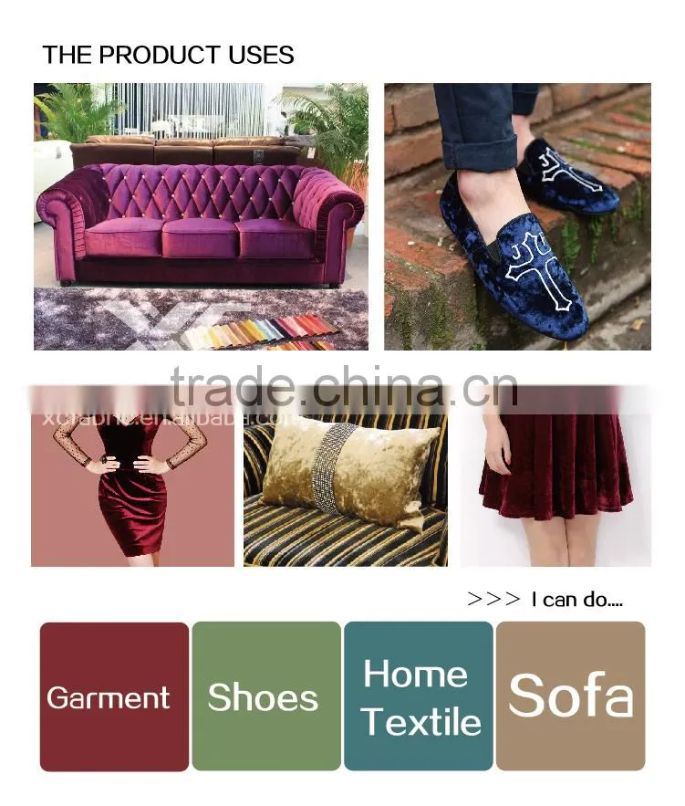 High quality soft dyed polyester/spandex velvet pleuche fabric