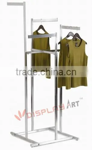 4-way clothing rack with 4-16'' straight arms, square tubing frame/arms---chrome