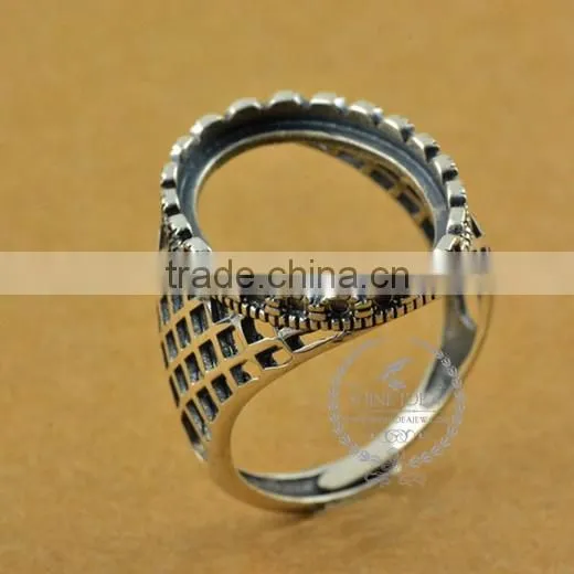 15*20mm 925 sterling silver antiqued silver vintage style oval bezel ring base blank supplies DIY findings 1223067
