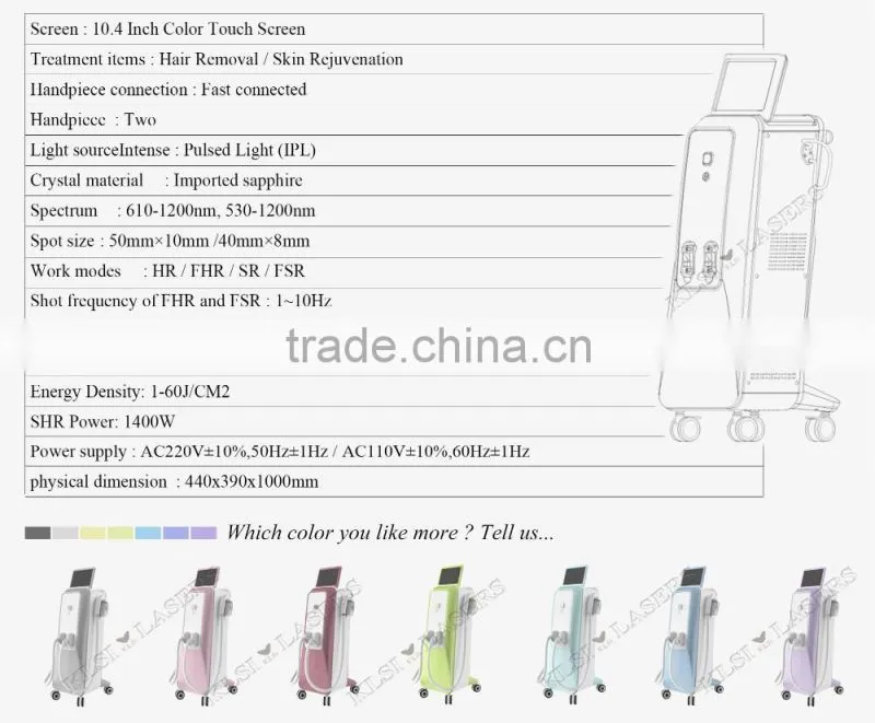 Fast hair removal OPT shr laser / shr laser hair removal machine