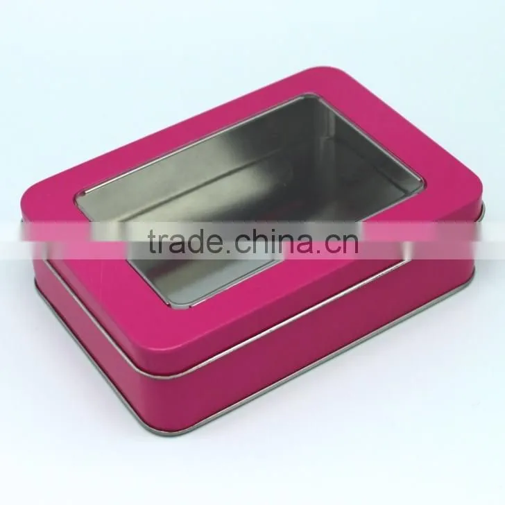 China wholesale high quality with color printing PVC window lid rectangular tin box for cookies