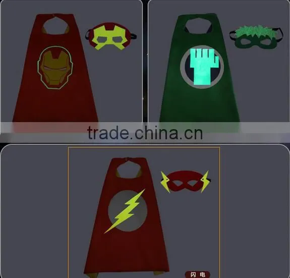 Quality Customized Luminous Logo Printing Glowing in Dark Superhero capes and mask