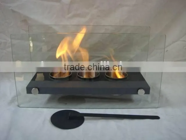 fireplace with crushed glass ,table glass ethanol fireplace
