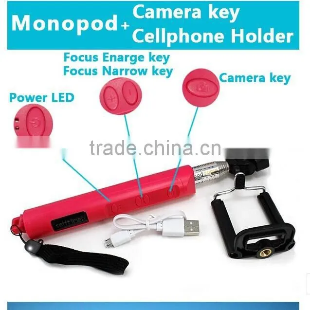 2015 self timer bluetooth selfie stick monopod with zoom for iphone and Andriod